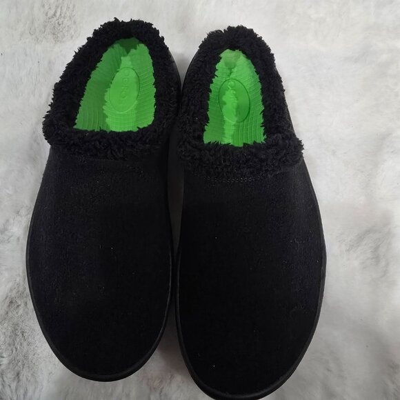 Oofos Oocoozie Men's Black Mule Slide Vegan Sherpa Fuzzy Sizwa New Recovery - Picture 9 of 11